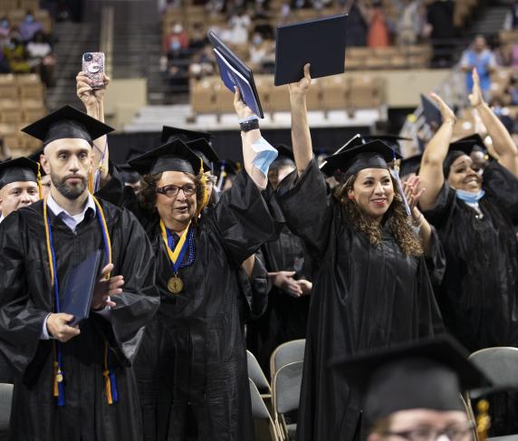 A crowd of graduates at commencement