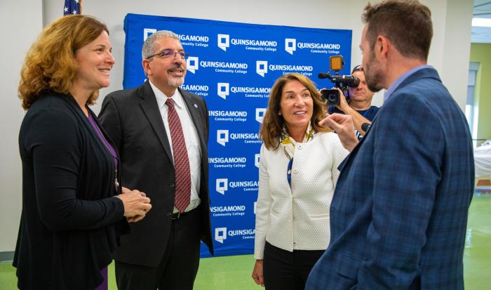 Sec. of Labor and Workforce Development, Rosalin Acosta; QCC President Luis G. Pedraja, Ph.D.; and Lt. Governor Karyn Polito