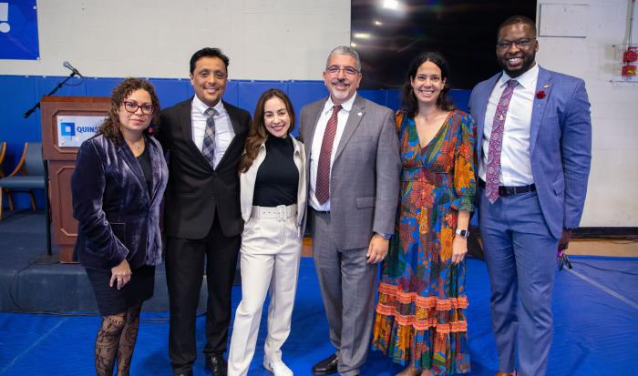 From left: Dr. Lorna Rivera, Germán Chiriboga, Mariana Atencio, Dr. Luis Pedraja, Elena Quiroz-Livanis and Kevin Lovaincy