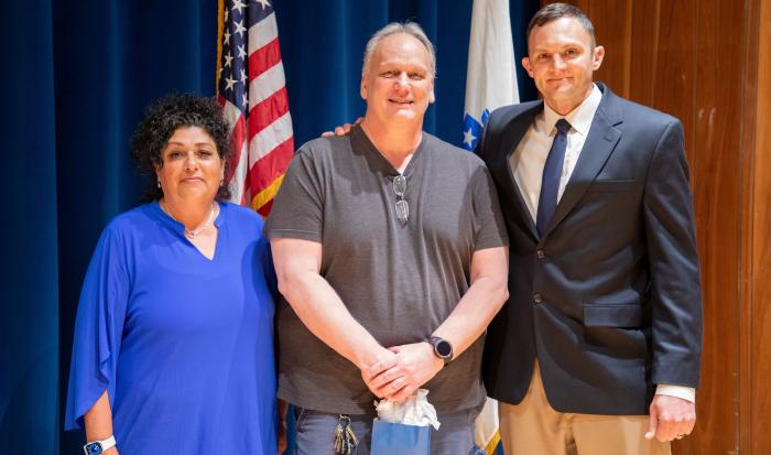 (From left) Director of Athletics & Fitness Center Lisa Gurnick, Mail Clerk II Rich Small, and Assistant Director of Athletics & Fitness Center Josh Cole (From left) Director of Athletics & Fitness Center Lisa Gurnick, Mail Clerk II Rich Small, and Assistant Director of Athletics & Fitness Center Josh Cole