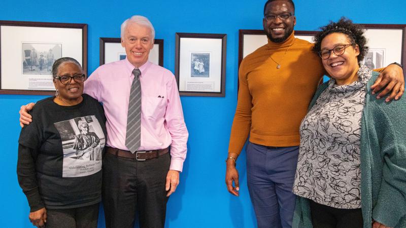 Benetta Kuffour and Frank Morrill with Executive Director of DEI Kevin Lovaincy and Director of Student Life Ashlee Givins.